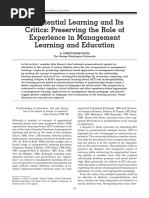 Experiential Learning and Its Critics Preserving The Role of Experience in Management Learning and Education