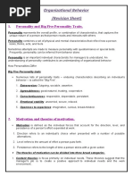 Organizational Behavior Revision Sheet