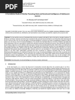 A Correlative Study of Mother Parenting Style and Emotional Intelligence of Adolescent Learner