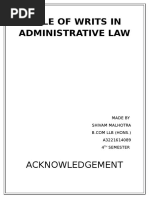 Role of Writs in Administrative Law: Acknowledgement