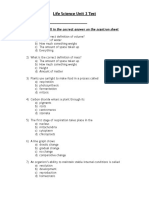 Life Science Unit 2 Test: Multiple Choice: Fill in The Correct Answer On The Scantron Sheet