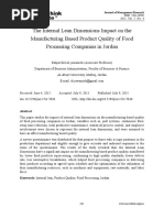 The Internal Lean Dimensions Impact On The Manufacturing Based Product Quality of Food Processing Companies in Jordan