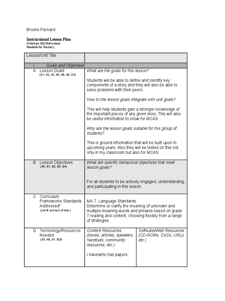 Story Elements Lesson Plan 1st Grade