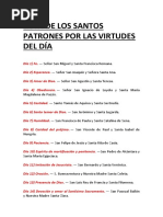 Lista de Los Santos Patrones Por Las Virtudes Del Día