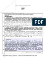 Teste de Avaliação de Português - 9º Ano