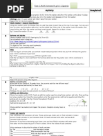 Week Activity Completed 1: Year 1 Math Homework Grid - Squares