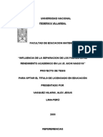 Influencia de La Separacion de Los Padres en El Rendimiento Academico