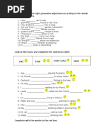 Complete With The Right Possesive Adjectives According To The Words Between Brackets