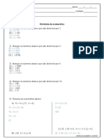 Atividade de Matematica Divisao e Expressoes Numericas 6º Ano Resposta