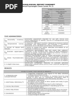 Psychological Report Summary Clinical Psychologist Chona Cornel, Ph. D