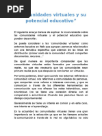 Comunidades Virtuales y Su Potencial Educativo