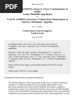 State of Wyoming, Oscar E. Swan, Commissioner of Public Lands v. Cecil D. Andrus, Secretary, United States Department of Interior, Defendant, 602 F.2d 1379, 10th Cir. (1979)