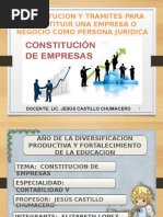 Constitucion y Tramites para Constituir Una Empresa o Negocio Como Persona Juridica