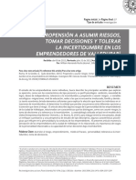 Propensión A Asumir Riesgos, Tomar Decisiones y Tolerar La Incertidumbre en Los Emprendedores de Valledupar
