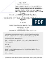 Freddie Lee Felder v. Richmond City Jail Administration, 924 F.2d 1051, 4th Cir. (1991)