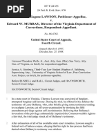 Clarence Eugene Lawson v. Edward W. Murray, Director of The Virginia Department of Corrections, 837 F.2d 653, 4th Cir. (1988)