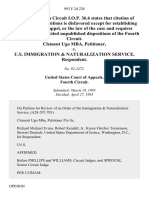 Clement Ugo Mba v. U.S. Immigration & Naturalization Service, 993 F.2d 228, 4th Cir. (1993)