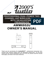 Owner'S Manual AWM6952U: Professional Dual-Power Two-Channel Uhf Wireless System With 100 Adjustable Frequencies