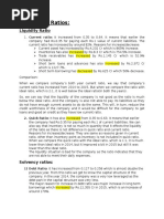 Analysis of Ratios:: Liquidity Ratio