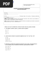 Prueba Expresiones Algebraicas 7°