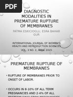 Diagnostic Modalities in Premature Rupture of Membranes