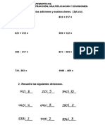 PRUEBA de MATEMATICAS Adicion, Restas, Multiplicacion y Division