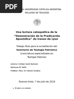 Una Lectura Catequética de La Epideixis de San Ireneo de Lyon