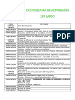 Horario y Cronograma de Actividades. 2do Grado