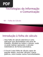 1 - A Folha de Cálculo e o Ambiente de Trabalho