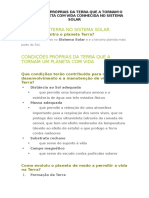 Condições Próprias Da Terra Que A Tornam o Único Planeta Com Vida Conhecida No Sistema Solar