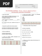 6o Ano - RP - Lista 14 - Numeros Primos e Decomposicao Expressoes Divisibilidade PDF