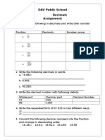 Decimals Assignment, Class 5