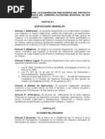 Reglamento para La Elaboración Participativa Del Proyecto de Carta Orgánica Del Gobierno Autónomo Municipal de San Ignacio de Velasco