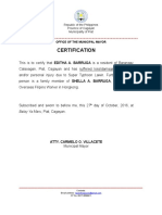 Certification: Office of The Municipal Mayor