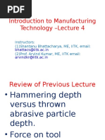 Introduction To Manufacturing Technology - Lecture 4