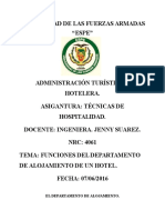 Funciones Del Departamento de Alojamiento de Un Hotel.