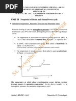 UNIT III Properties of Steam and Steam Power Cycle