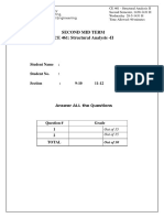 Second Mid Term CE 461: Structural Analysis II: Student Name: Student No.: Section: 9 10 11 12