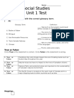 Social Studies Unit 1 Test: Matching