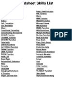 Excel 2007 Spreadsheet Skills List