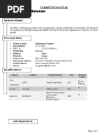 Awais Ur Rahman: Curriculum Vitae