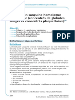 Transfusion Sanguine Homologue en Urgence (Concentrés de Globules Rouges Et Concentrés Plaquettaires