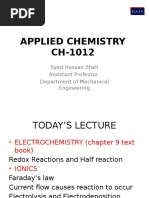 Applied Chemistry CH-1012: Syed Hassan Shah Assistant Professor Department of Mechanical Engineering