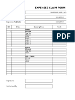 Expenses Claim Form: Employee Name: Expense From (Date) : Expense To (Date)