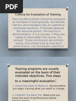 Criteria For Evaluation of Training