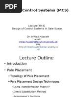 Modern Control Systems (MCS) : Lecture-30-31 Design of Control Systems in Sate Space