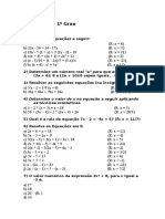 Equações Do 1º Grau e 2° Grau - Lista de Exercícios