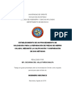 Establecimiento de Un Procedimiento de Soldadura para La Reparación de Piezas de Hierro Colado, Mediante La Calificación y Comparación de Dos Métodos