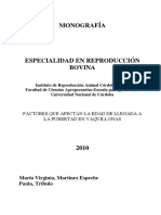 Factores Que Afectan La Edad de Llegada A La Pubertad en Vaquillonas