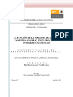 La Función de La Maestra de Apoyo o Maestra Sombra en El Proceso de Integración Escolar